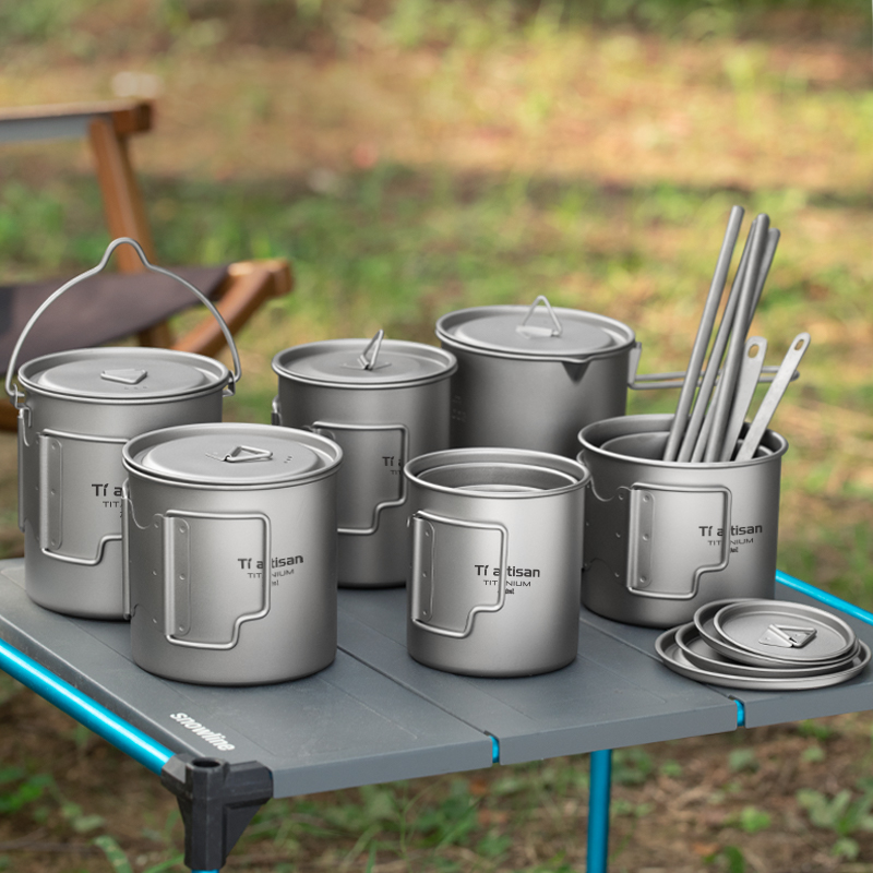 Camping Cooking Mug - Tiartisan 야외 티타늄 경량 휴대용 차