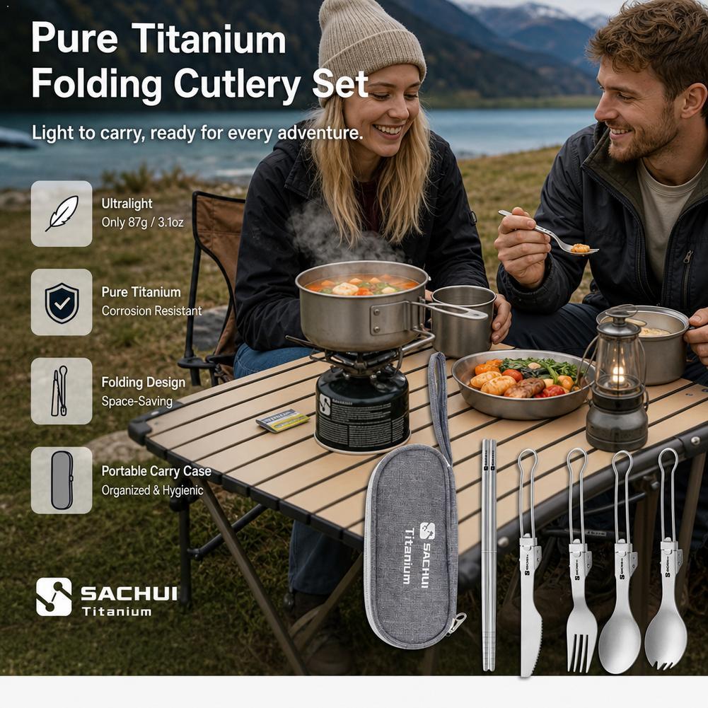 Camp Spork Set - 티타늄 캠핑 스포크 수저 세트 접이식