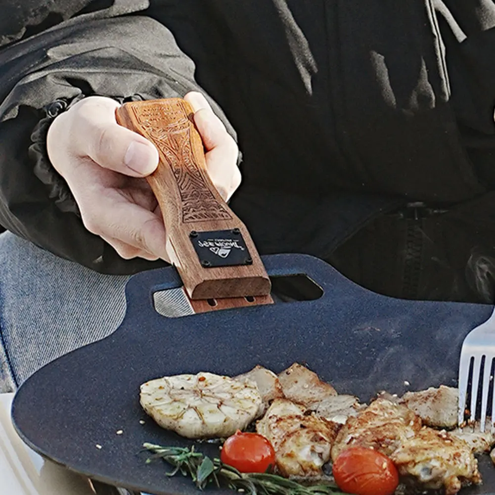 Camping Cooking Meat - 야외용 천연 나무 그릴 팬 손잡이