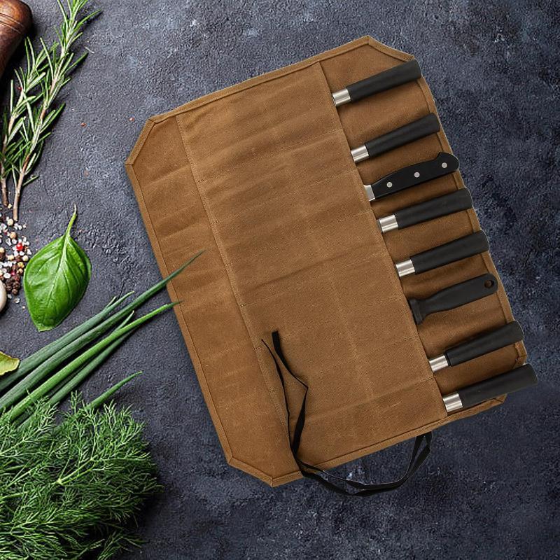 Camping Cooking Rack - 왁스 코팅 캔버스 셰프 나이프 롤