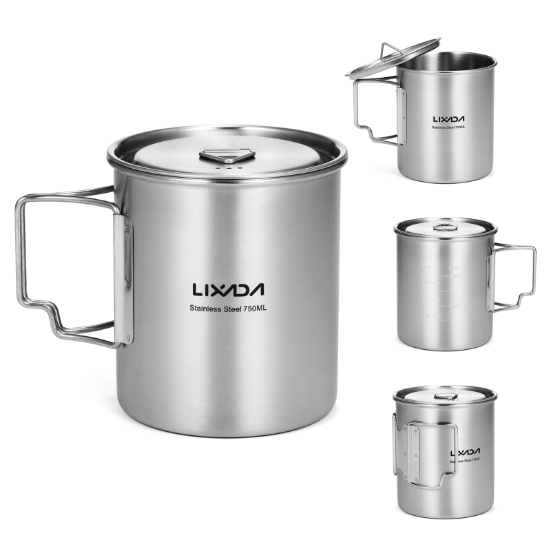 Camping Cooking Mug - Lixada 야외 스테인레스 스틸 물컵 머그잔,