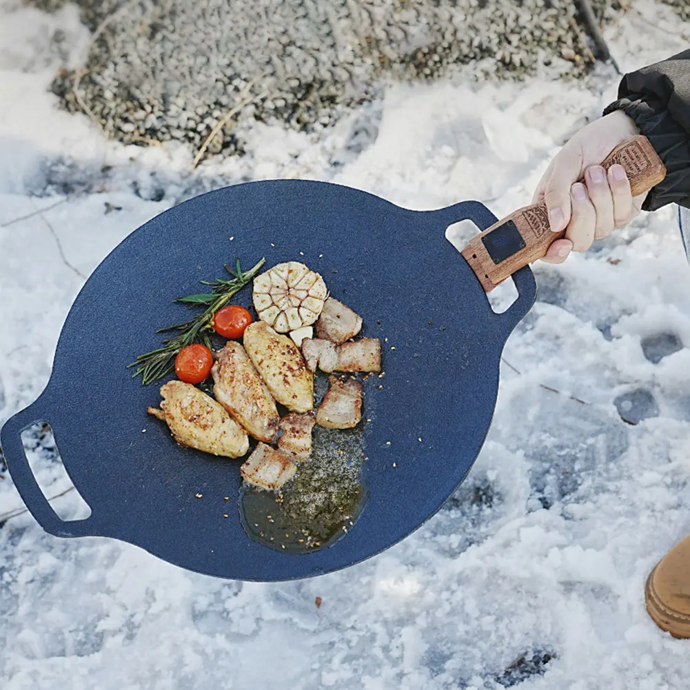 야외용 천연 나무 그릴 팬 손잡이 분리형 내열 방지 화 - Camping Cooking Meat 리뷰 및 가격