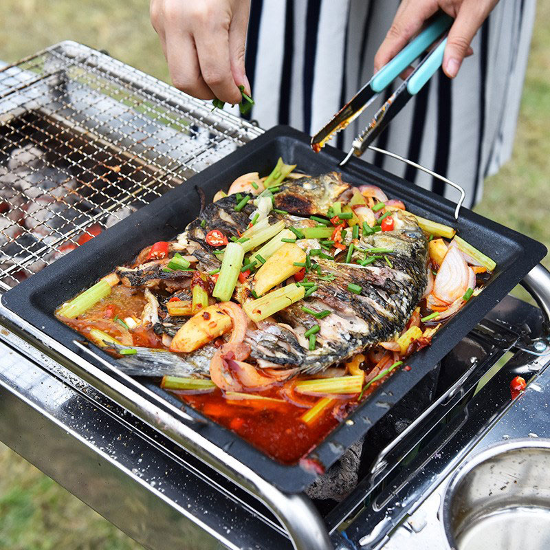 야외용 두꺼운 사각 그릴 팬, 손잡이 두 개, 휴대용  - Camping Cooking Meat 리뷰 및 가격