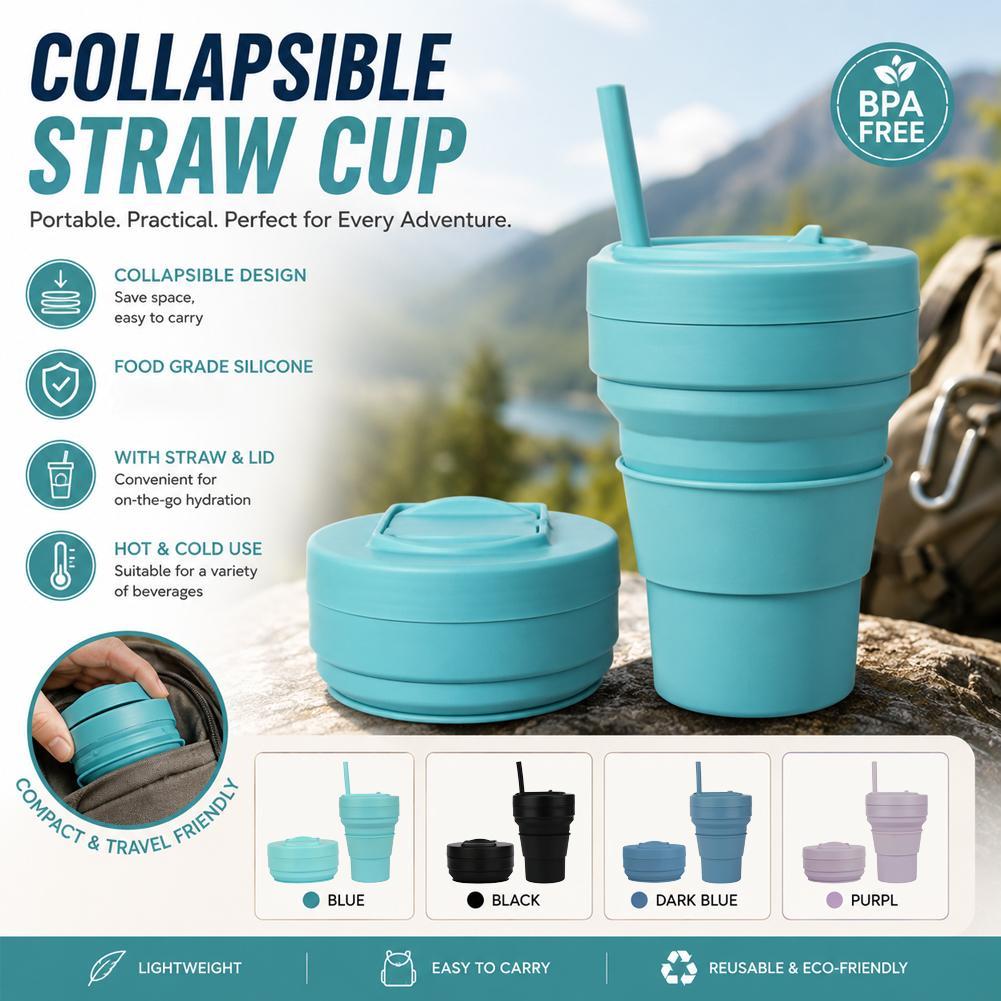 밀짚 뚜껑이 있는 접이식 실리콘 커피 컵 12oz 접이 - Camping Cooking Mug 리뷰 및 가격