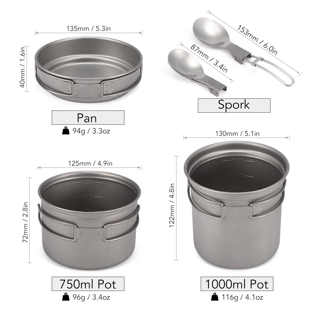초경량 3종 티타늄 캠핑 조리기구 세트 1000ml 7 - Camp Spork Set 리뷰 및 가격